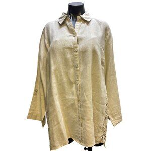 John Mark Lace & Linen Tan Blouse XL